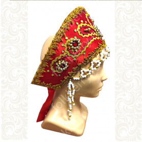 Кокошник Боярыня, красный с золотом- фото 1