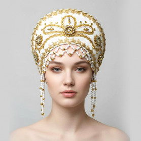 Кокошник Отрада, белый с золотом- фото 1
