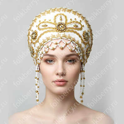 Кокошник Отрада, белый с золотом- фото 1