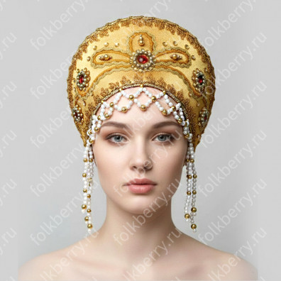 Кокошник Отрада, золотистый с золотом- фото 1