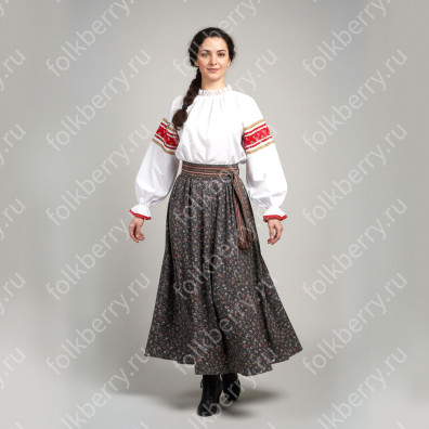 Юбка-полусолнце народная с кушаком, набивной хлопок- фото 1